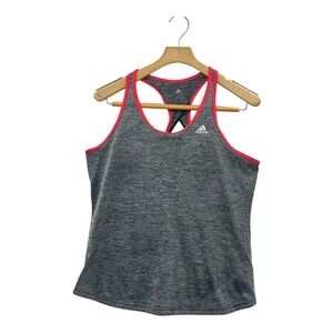 Adidas Climalite Athletic Tank Top Women's Gray Pink Racerback Gym Workout Fit